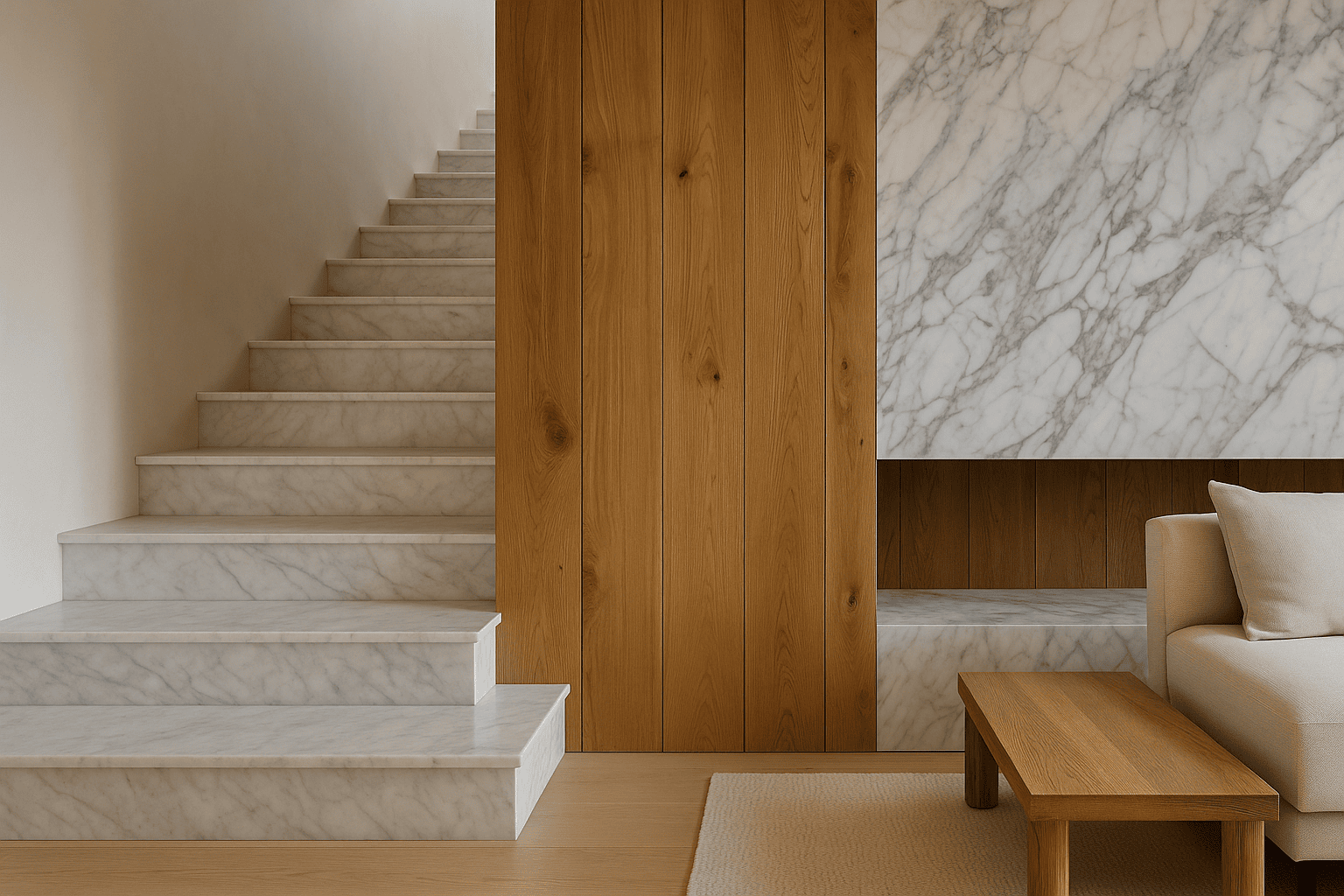Поєднання мармуру та дерева, мармур в інтер'єрі - вироби з натурального каменю Барекс Мармур