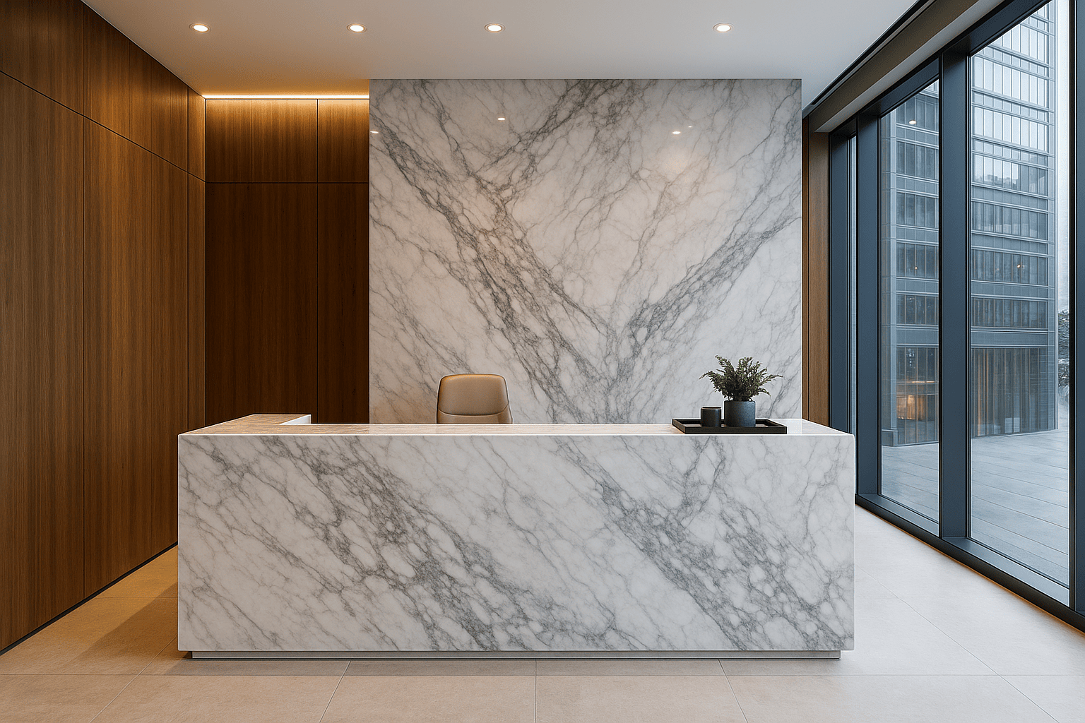 Натуральний камінь в офісних і бізнес-інтер’єрах: престиж, довговічність та естетика бізнес-класу - мармур для офісу Барекс Мармур