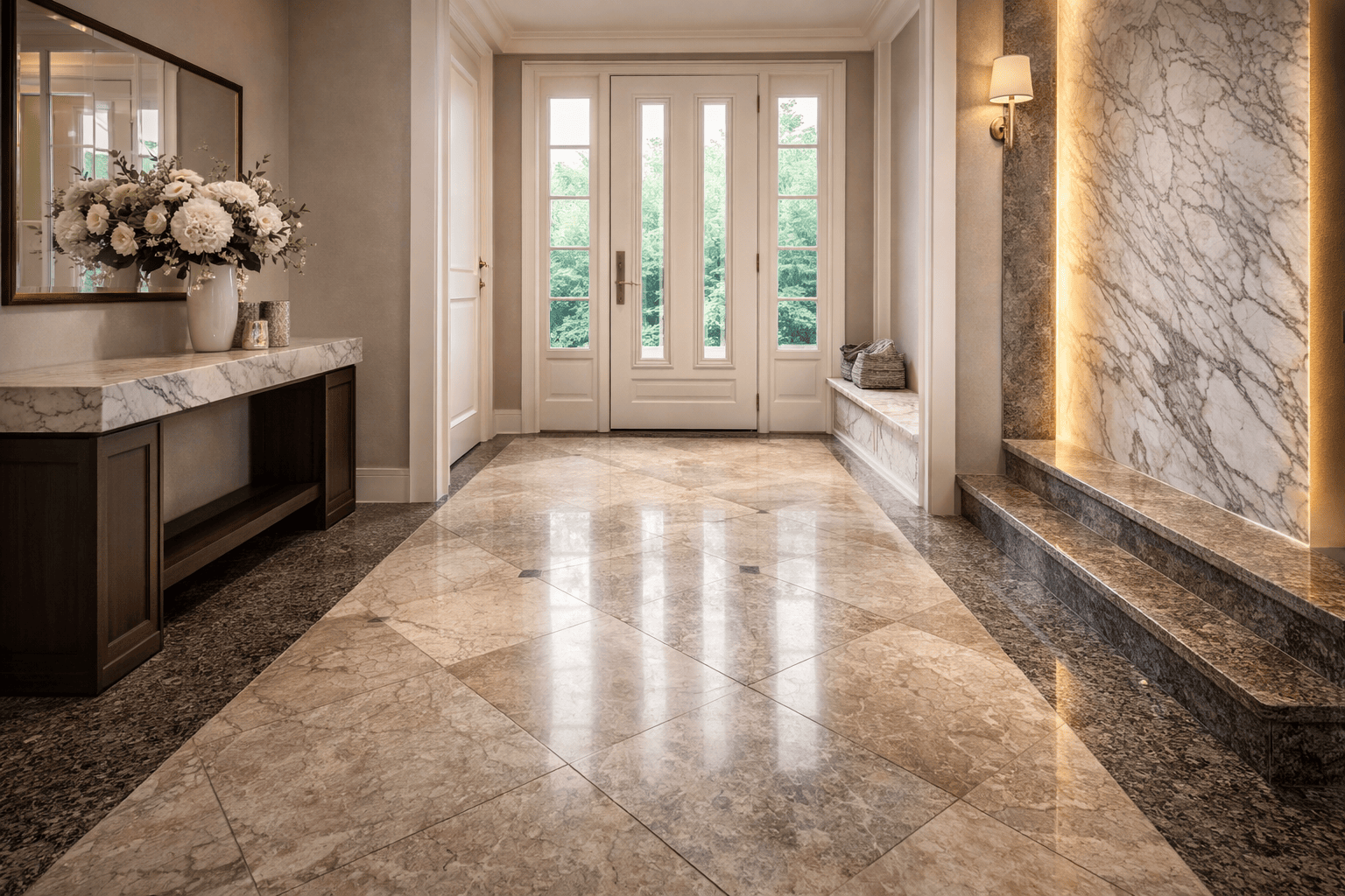 Мрамор в прихожей: первое впечатление о доме начинается здесь